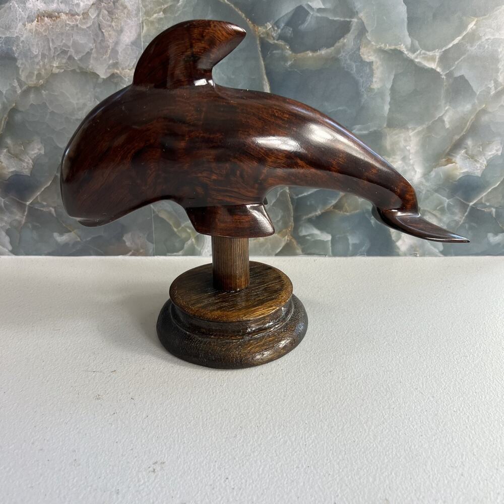 Ironwood Dolphin Statue Sculpture 10" Long Beach Decor Vintage